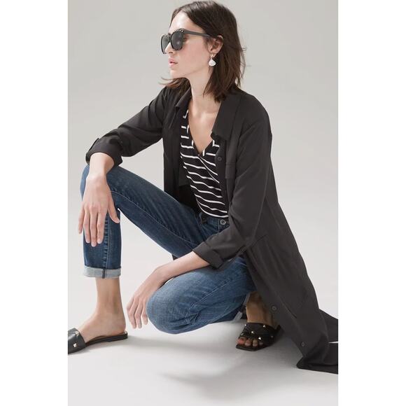 WHBM Black Soft Utility Long Sleeves Removable Belt Shirtdress Size XL NWT $150 - Picture 3 of 12